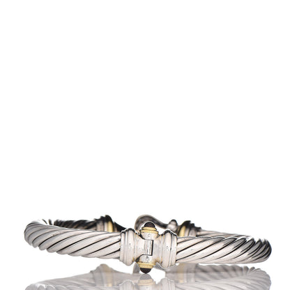 David Yurman Sterling Silver 18K Yellow Gold Diamond Pink Tourmaline 10mm Cable Buckle Bracelet 3 of 5