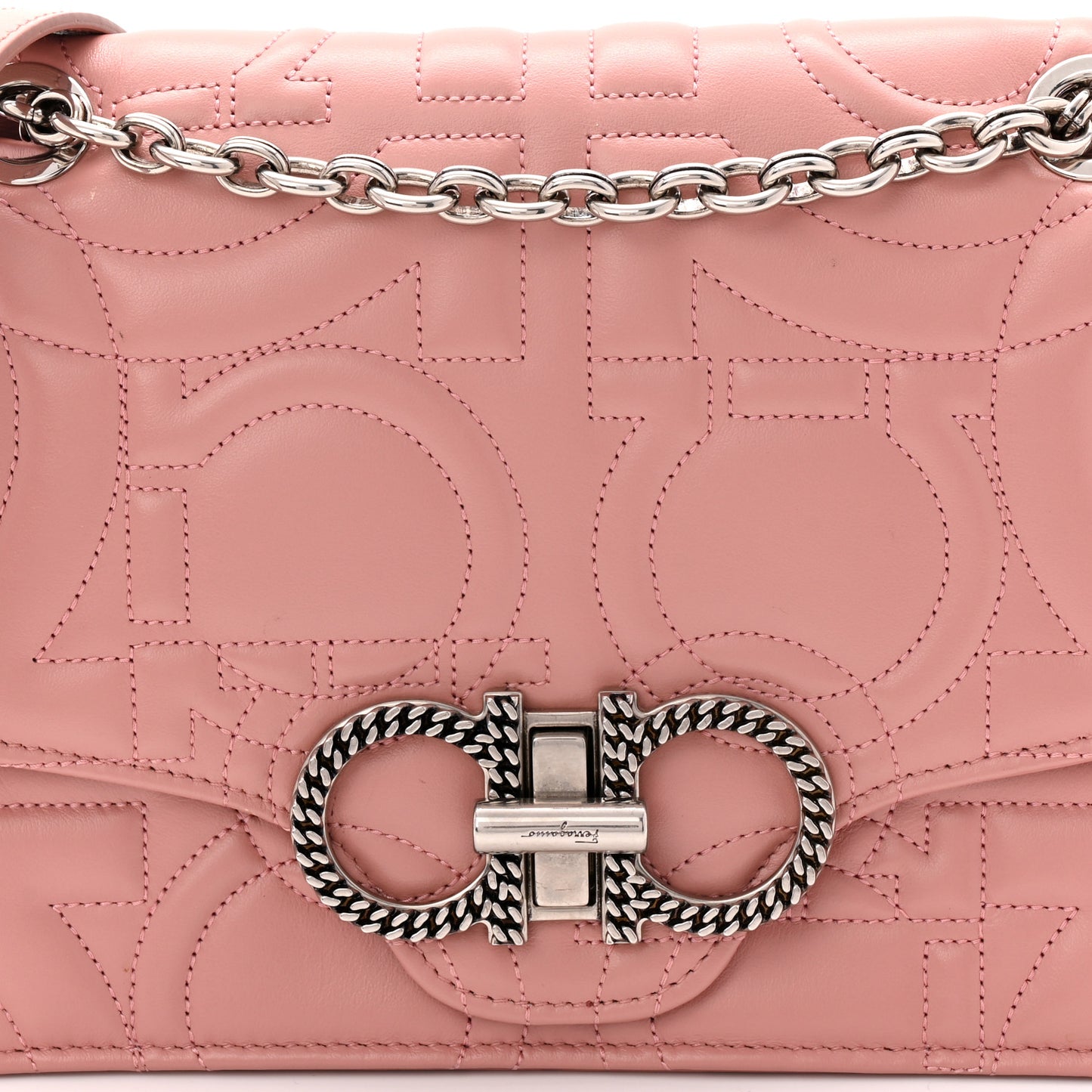 Calfskin Quilted Gancini Flap Bag Antique Rose