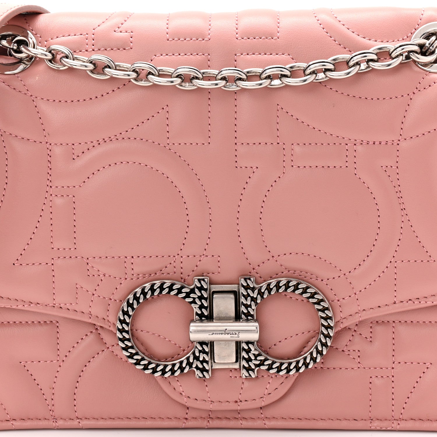 Salvatore Ferragamo Calfskin Quilted Gancini Flap Bag Antique Rose 7 of 9