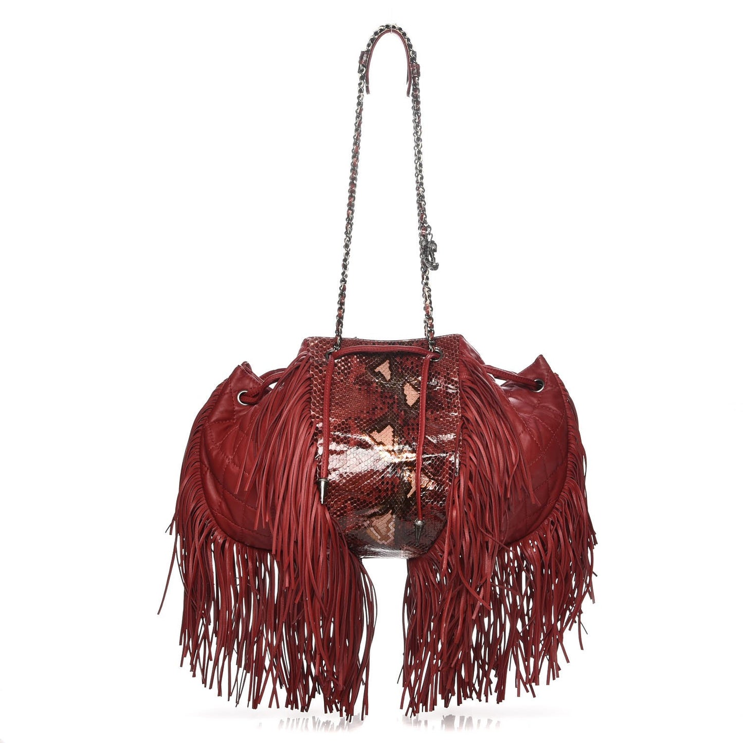 Lambskin Python Quilted Western Baluchon Fringe Bag Red