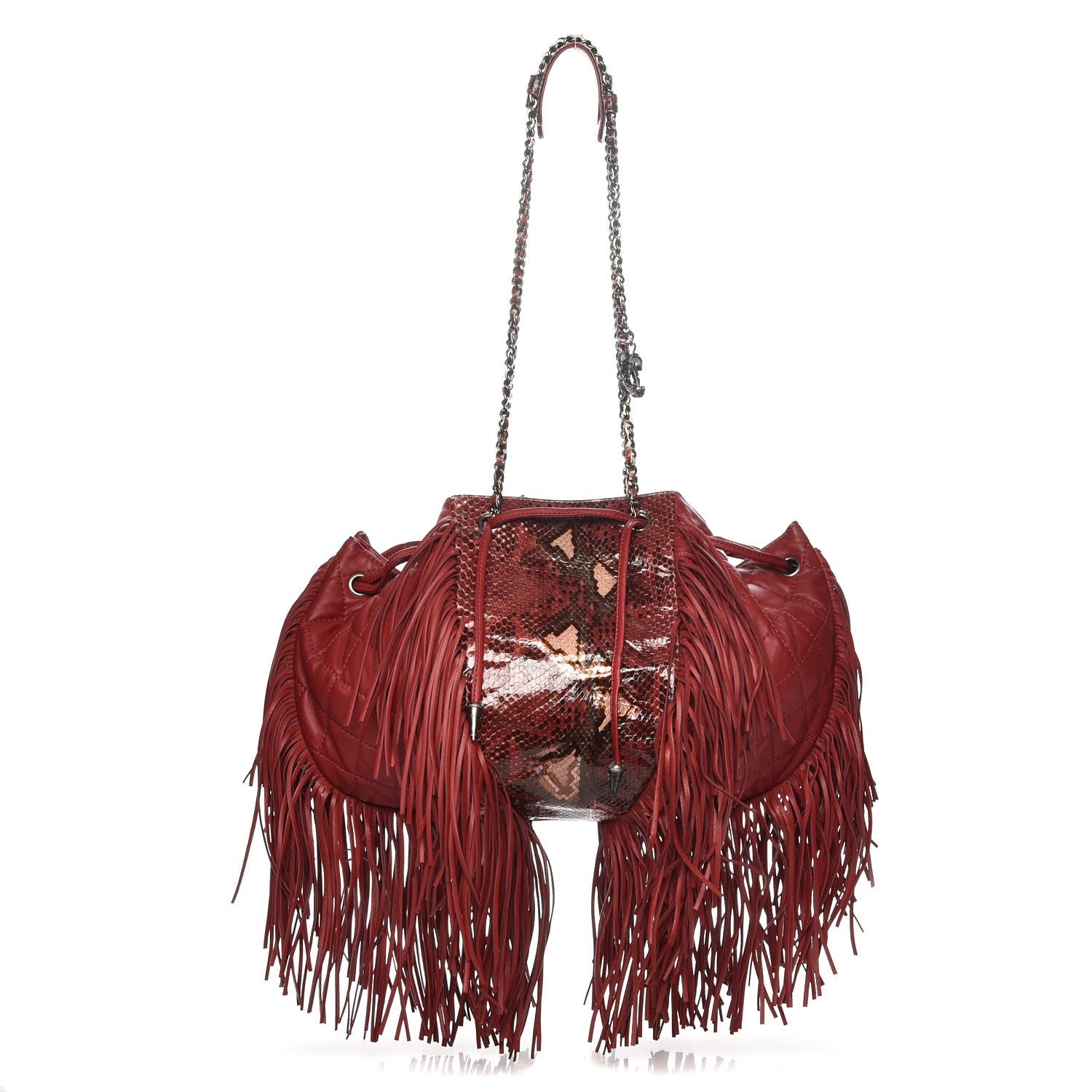Chanel Lambskin Python Quilted Western Baluchon Fringe Bag Red 1 of 7