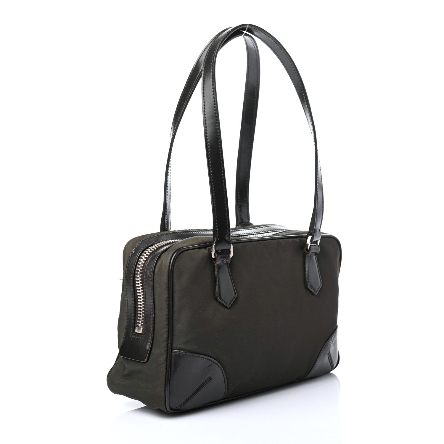 Prada Tessuto Nylon Calfskin Shoulder Bag Mimetico Moro 2 of 4
