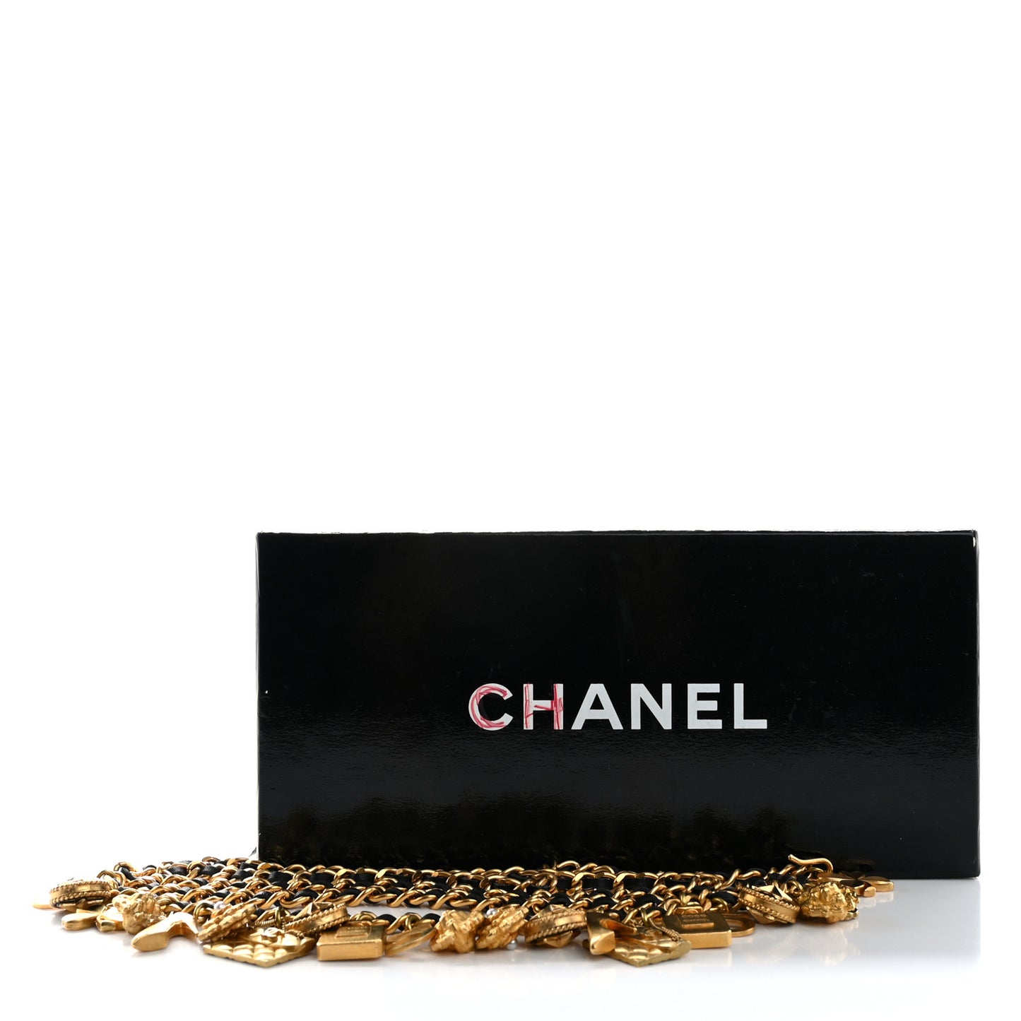 Lambskin Gold Chain Iconic Charm Belt Black Gold