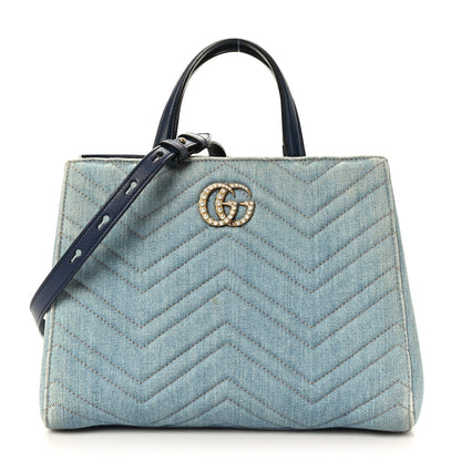 Gucci Denim Matelasse Small Pearly GG Marmont Tote Blue 1 of 9