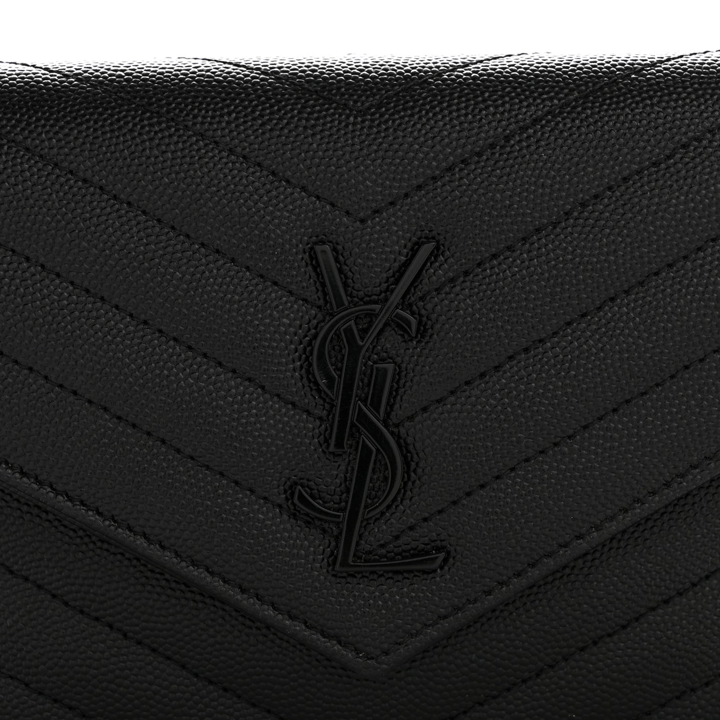 Grain De Poudre Matelasse Chevron Monogram Monochrome Envelope Chain Wallet Black