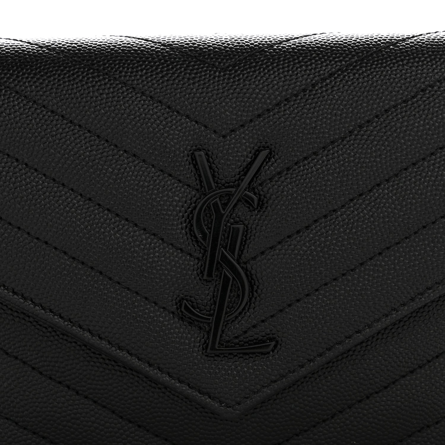 Saint Laurent Grain De Poudre Matelasse Chevron Monogram Monochrome Envelope Chain Wallet Black 11 of 13