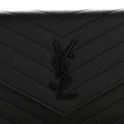 Saint Laurent Grain De Poudre Matelasse Chevron Monogram Monochrome Envelope Chain Wallet Black 11 of 13