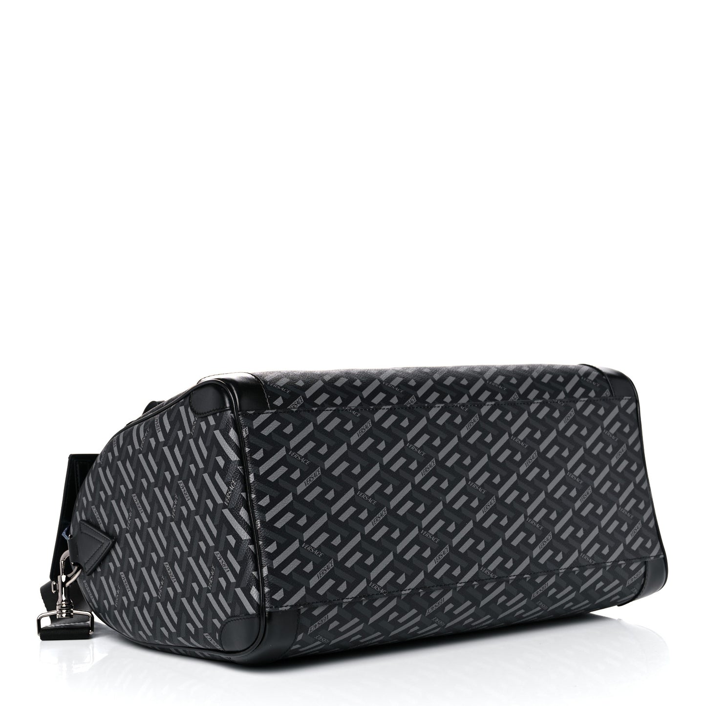 Coated Canvas Calfskin La Greca Signature Travel Bag Black Grey