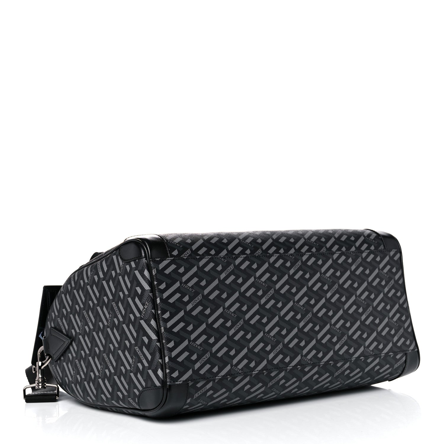 Versace Coated Canvas Calfskin La Greca Signature Travel Bag Black Grey 4 of 14