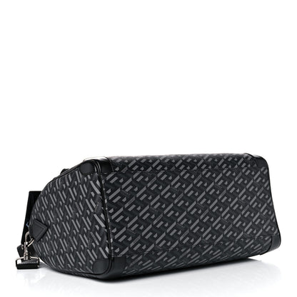 Versace Coated Canvas Calfskin La Greca Signature Travel Bag Black Grey 4 of 14
