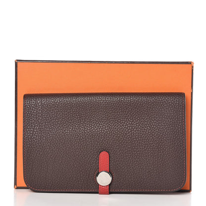 Hermes Togo Dogon Duo Wallet Chocolate Rouge Garance 9 of 9