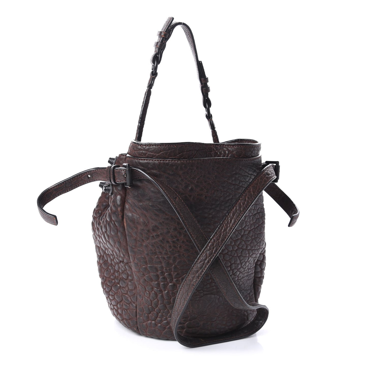 Pebbled Lambskin Diego Bucket Bag Beet Black Hardware