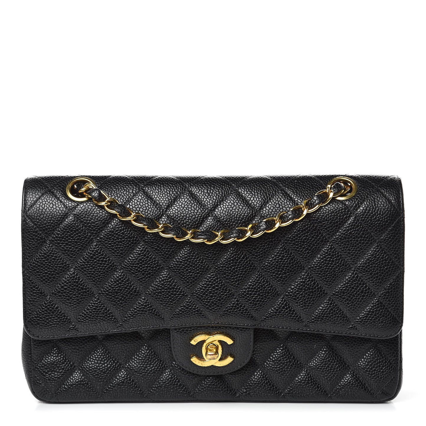 Caviar Quilted Medium Double Flap Black