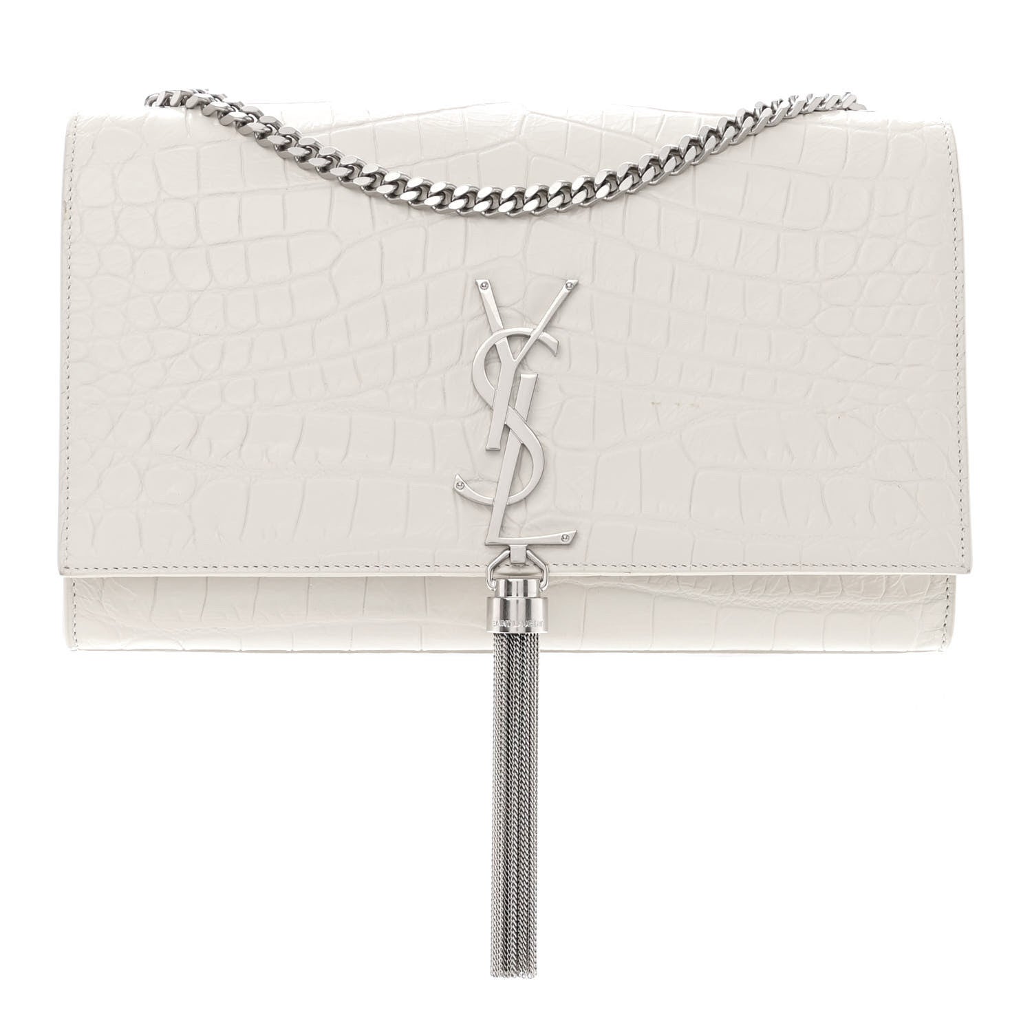 Saint Laurent Calfskin Crocodile Embossed Medium Classic Monogram Kate Tassel Satchel Crema Soft 1 of 13