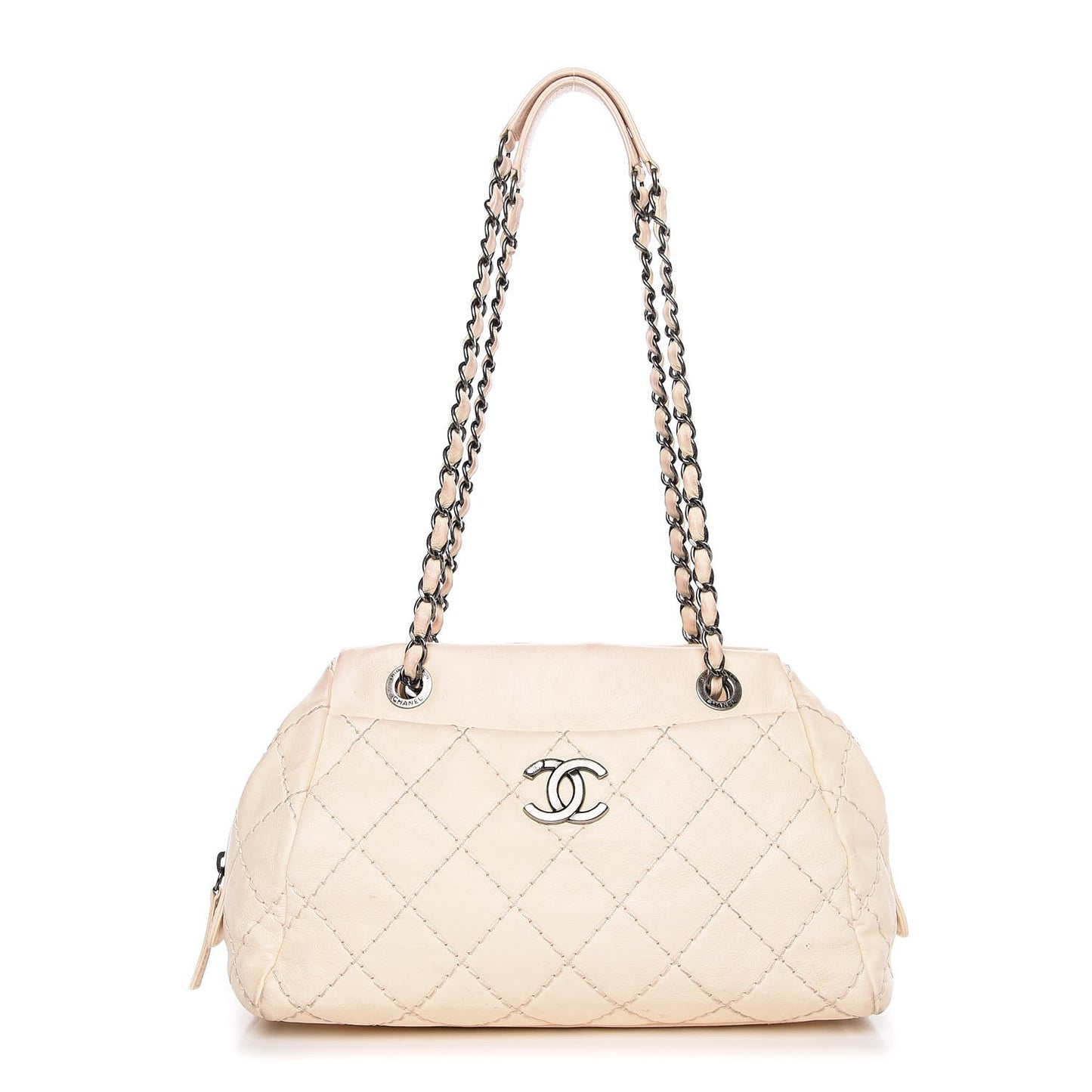 Calfskin Diamond Stitch It Bowling Bag Off White
