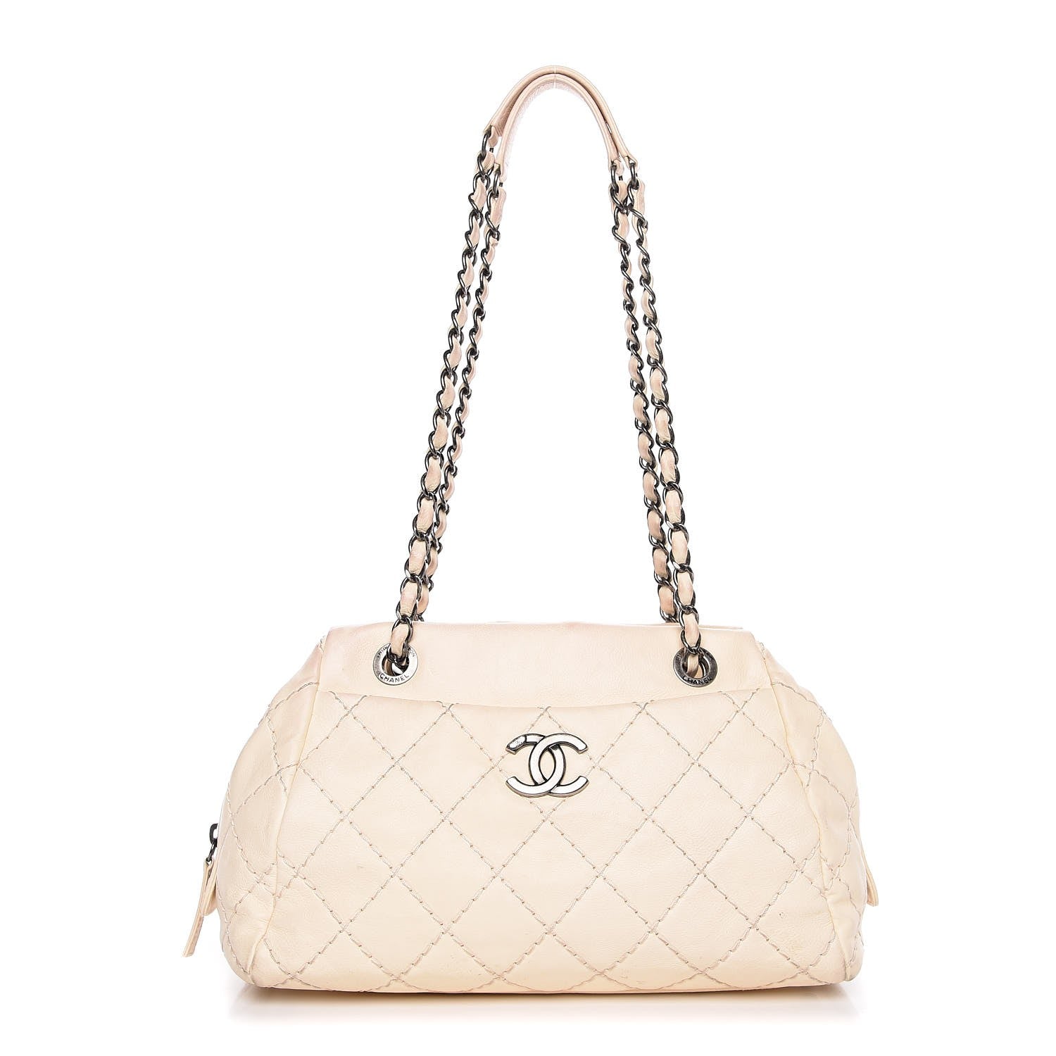 Chanel Calfskin Diamond Stitch It Bowling Bag Off White 1 of 19