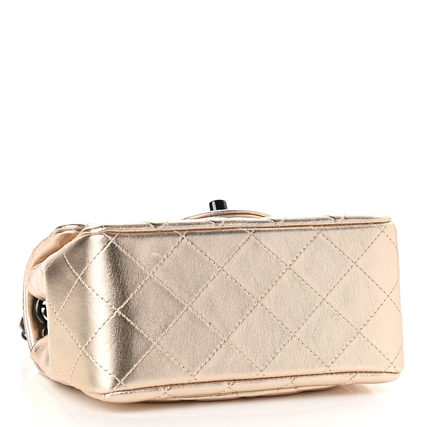 Metallic Lambskin Quilted Mini Square Flap Gold Black