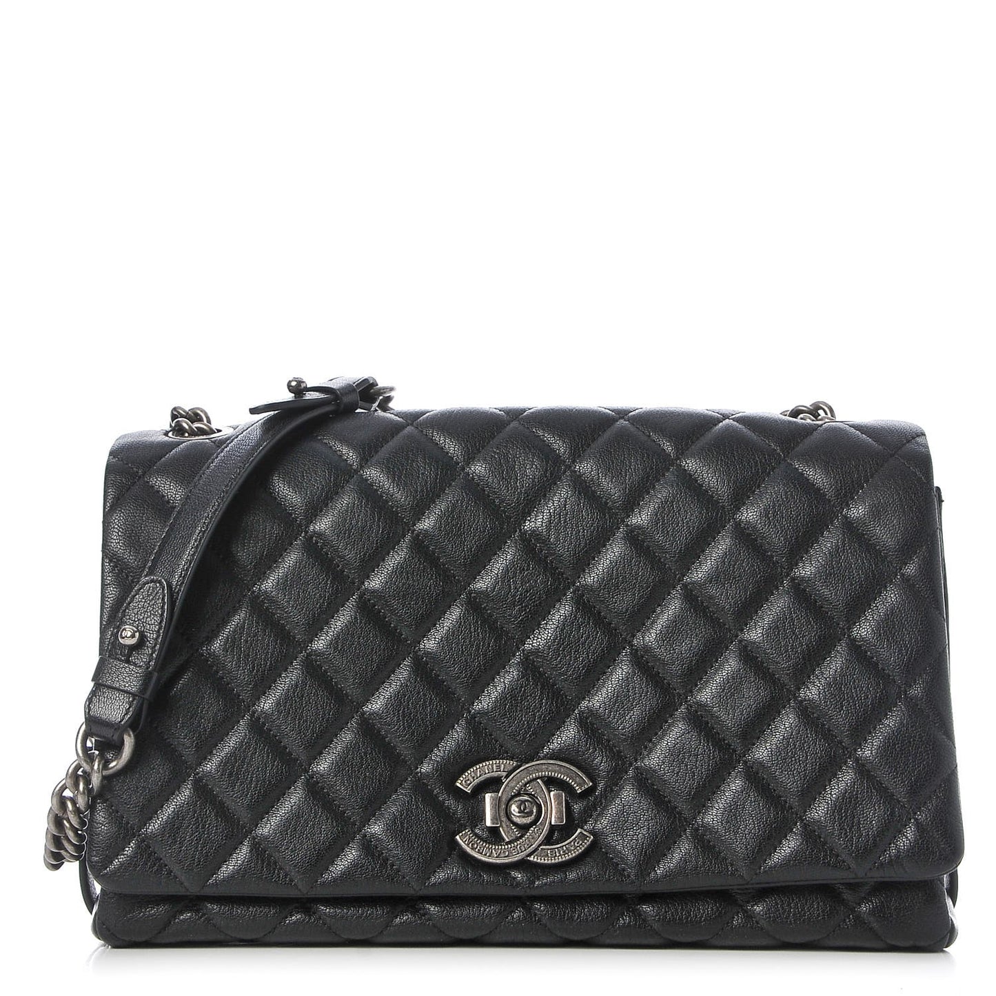 Goatskin Quilted Large City Rock Flap Black