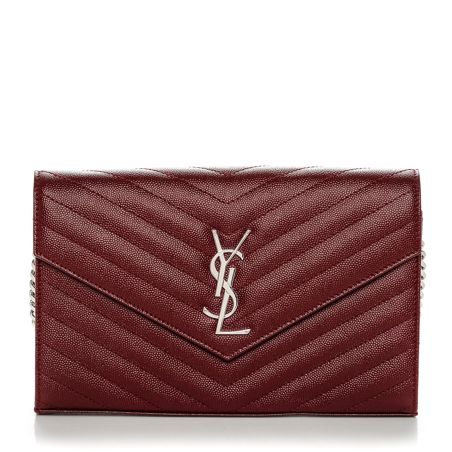 Grain De Poudre Matelasse Chevron Monogram Chain Wallet Palissandre