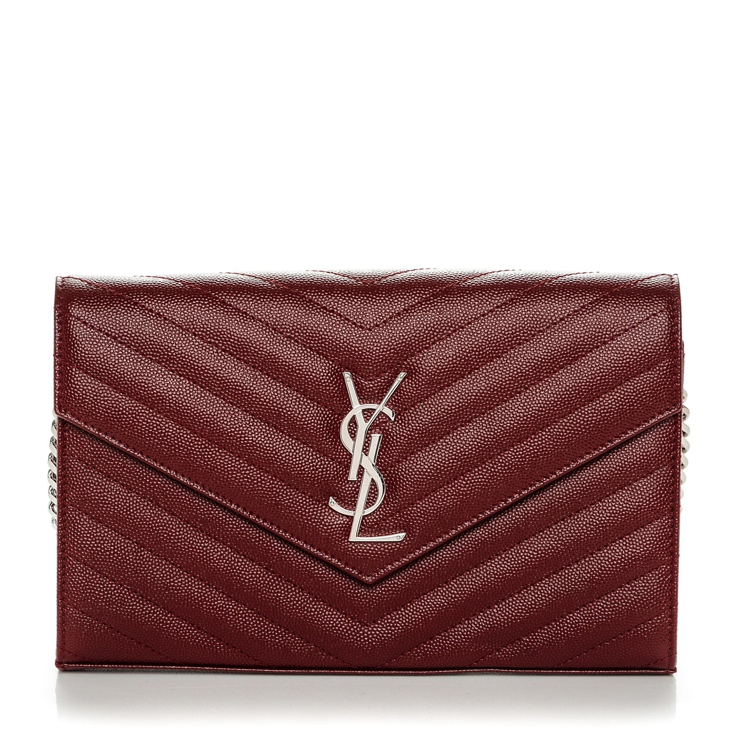 Saint Laurent Grain De Poudre Matelasse Chevron Monogram Chain Wallet Palissandre 1 of 6