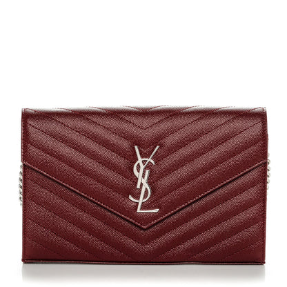 Saint Laurent Grain De Poudre Matelasse Chevron Monogram Chain Wallet Palissandre 1 of 6