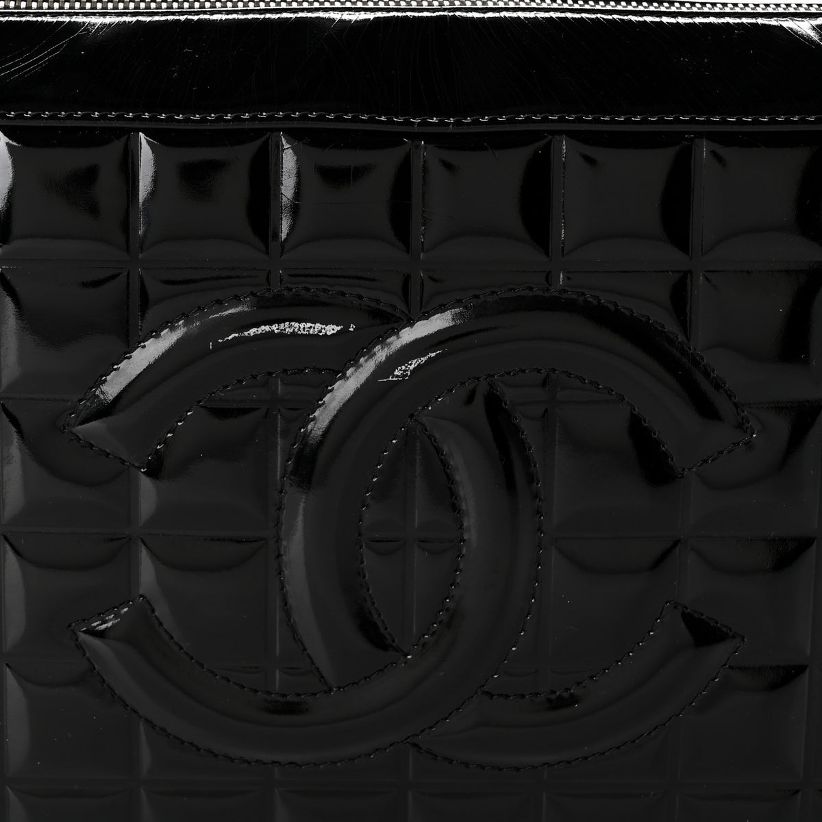 Patent Chocolate Bar Quilted Shoulder Bag Black