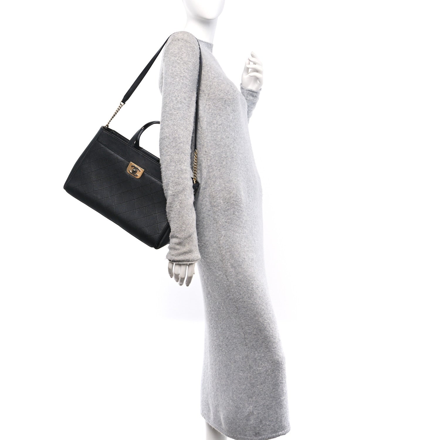 Chanel Calfskin Stitched Large Straight Lines Shopping Tote Black 2 of 11