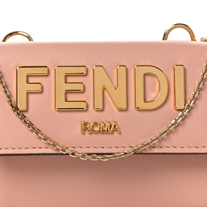 Fendi Vitello Kyoto Metal Fendi Roma Logo Micro Trifold Wallet with Chain Light Rose 9 of 13