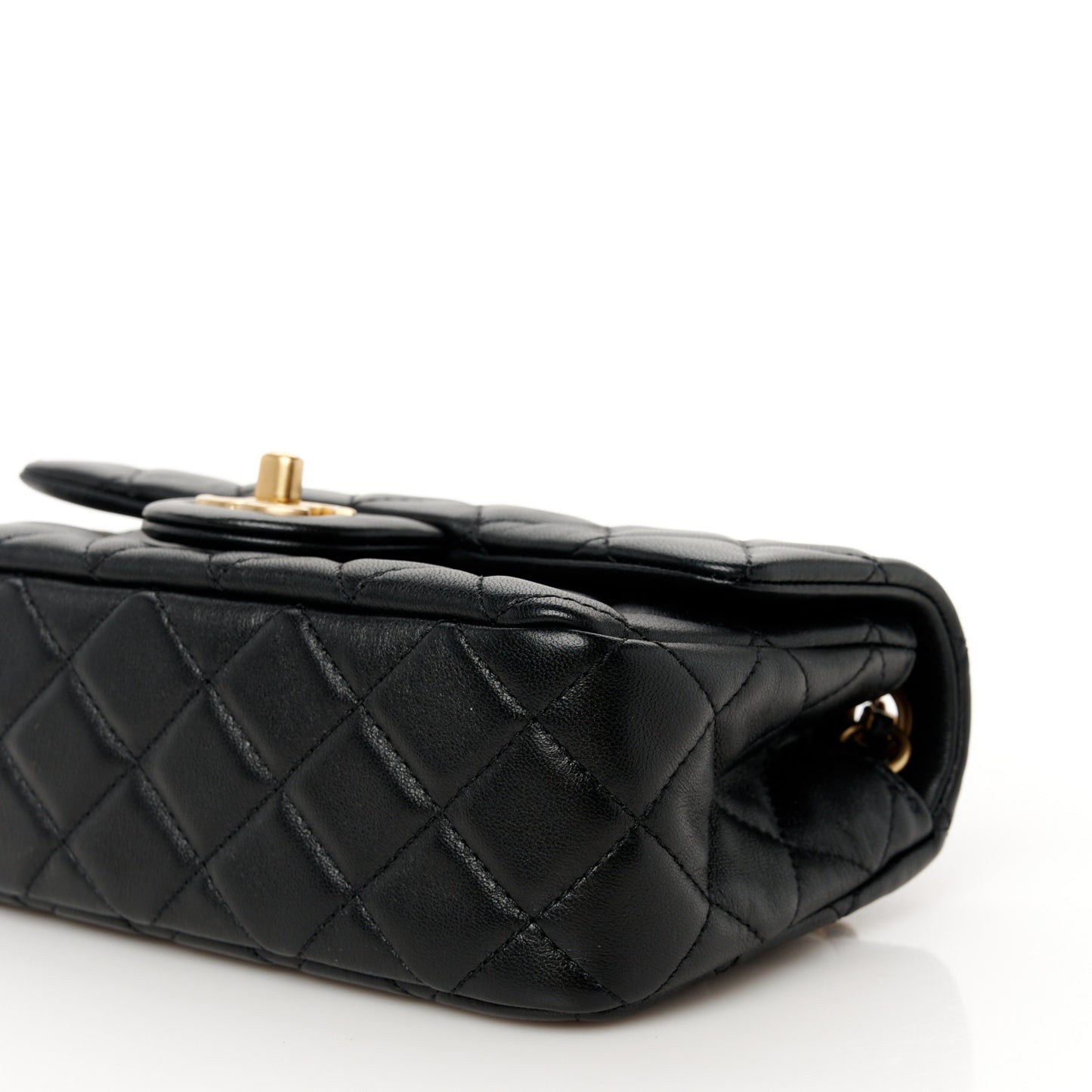 Lambskin Quilted Mini Rectangular Pearl Crush Flap Black