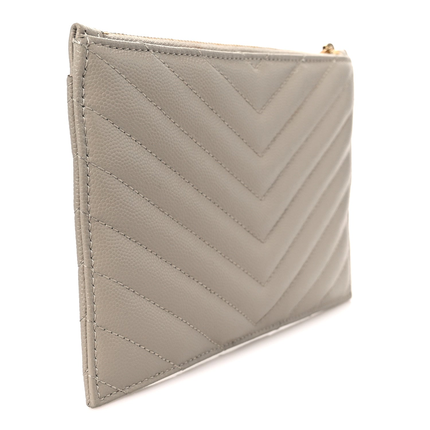 Saint Laurent Grain De Poudre Chevron Monogram Bill Pouch Sea Salt 3 of 9