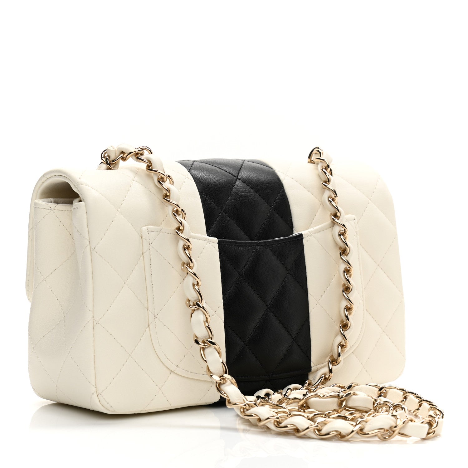 Chanel Lambskin Quilted Mini Rectangular Flap White Black 3 of 12