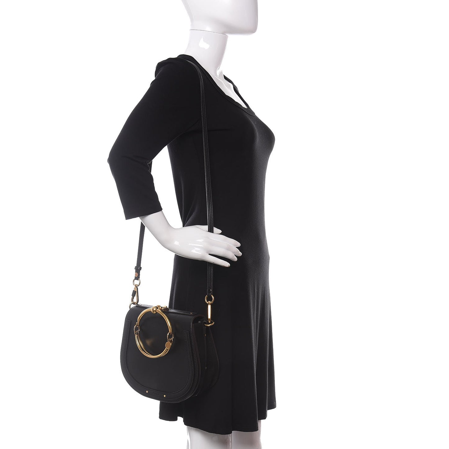 Calfskin Suede Medium Nile Bracelet Bag Black