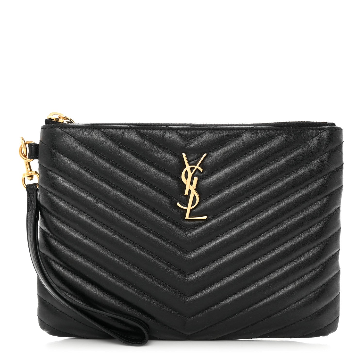 Saint Laurent Calfskin Matelasse Chevron Monogram A5 Wristlet Black 1 of 8