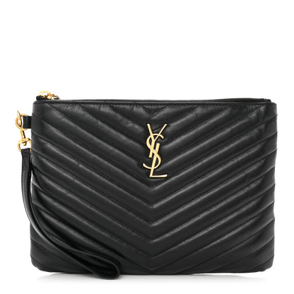 Saint Laurent Calfskin Matelasse Chevron Monogram A5 Wristlet Black 1 of 8