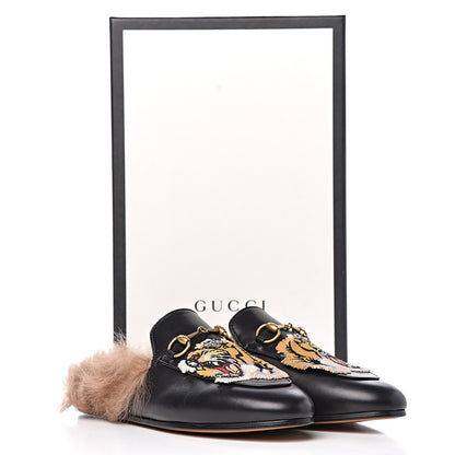 Gucci Calfskin Lambswool Tiger Embroidered Womens Princetown Slippers 36.5 Black 8 of 8