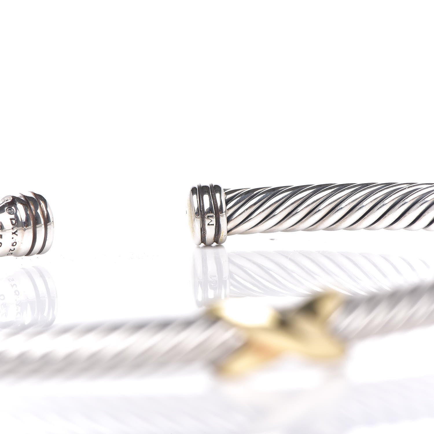 David Yurman Sterling Silver 18K Yellow Gold 4mm X Station Cable Bracelet 6 of 7