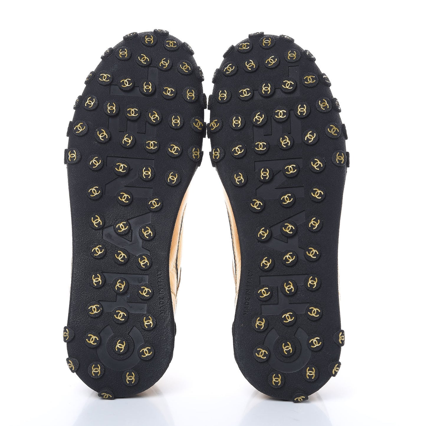 Metallic Lambskin Satin Finish CC Womens Sneakers 36.5 Gold