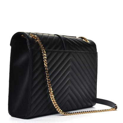 Saint Laurent Smooth Calfskin Matelasse Chevron Large Monogram Satchel Black 2 of 5