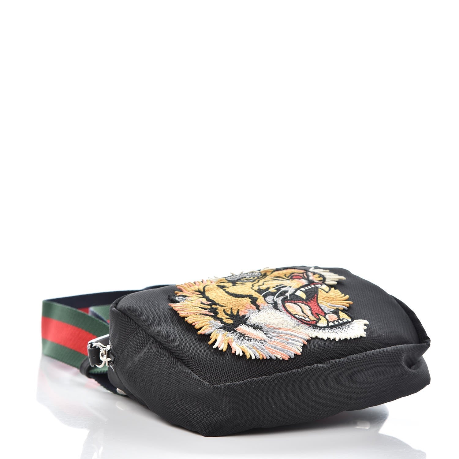 Gucci Canvas Web Tiger Embroidered Messenger Bag Black 4 of 7