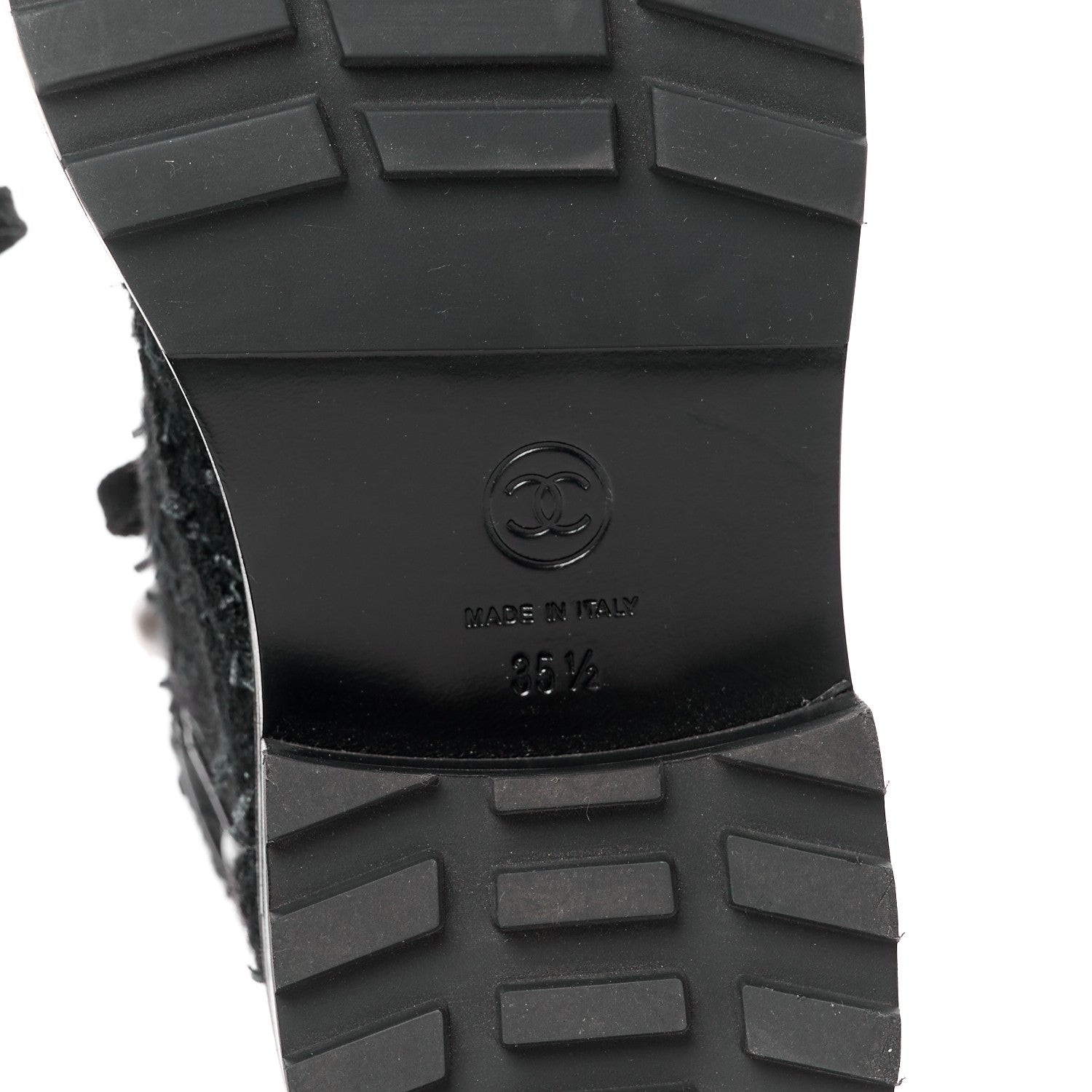 Chanel Tweed Patent Calfskin Pearl Combat Short Boots 35.5 Black Grey Blue 6 of 8