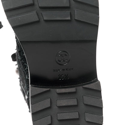 Chanel Tweed Patent Calfskin Pearl Combat Short Boots 35.5 Black Grey Blue 6 of 8