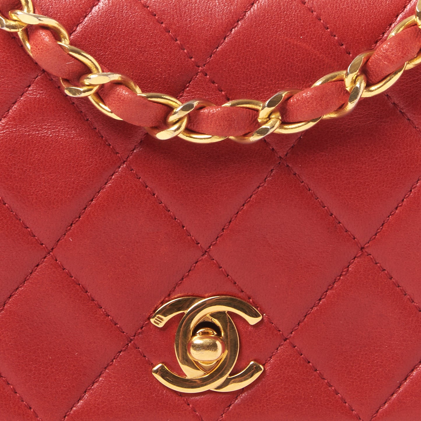 Lambskin Quilted Mini Flap Red