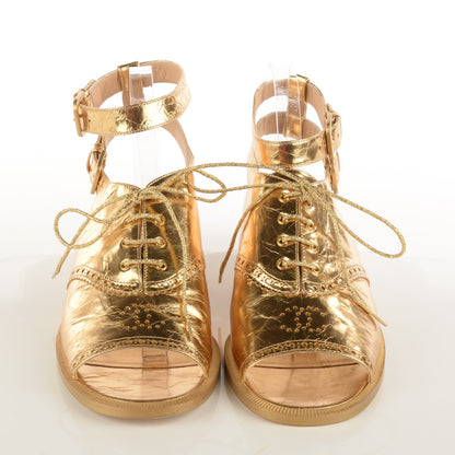 Chanel Metallic Crackled Lambskin Lace Up Sandals 40 Gold 2 of 8