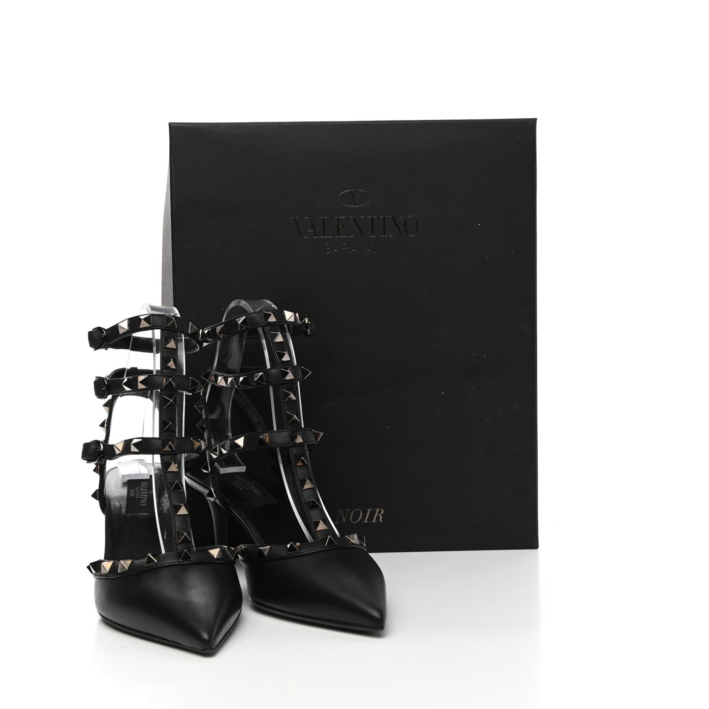 Calfskin Nappa Rockstud Ankle Strap 65mm Pumps 37.5 Black