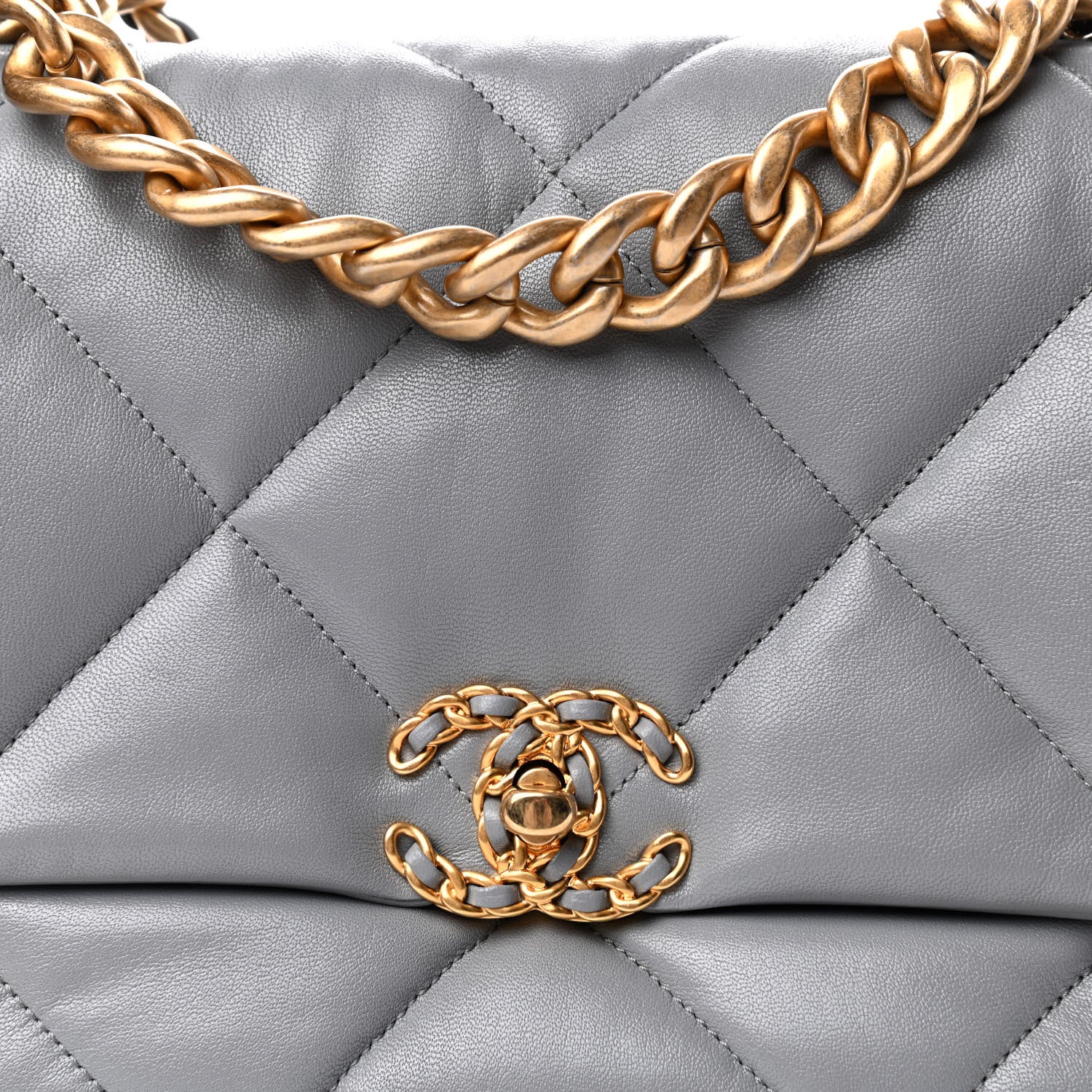 Chanel Lambskin Quilted Large Chanel 19 Flap Grey 10 of 11