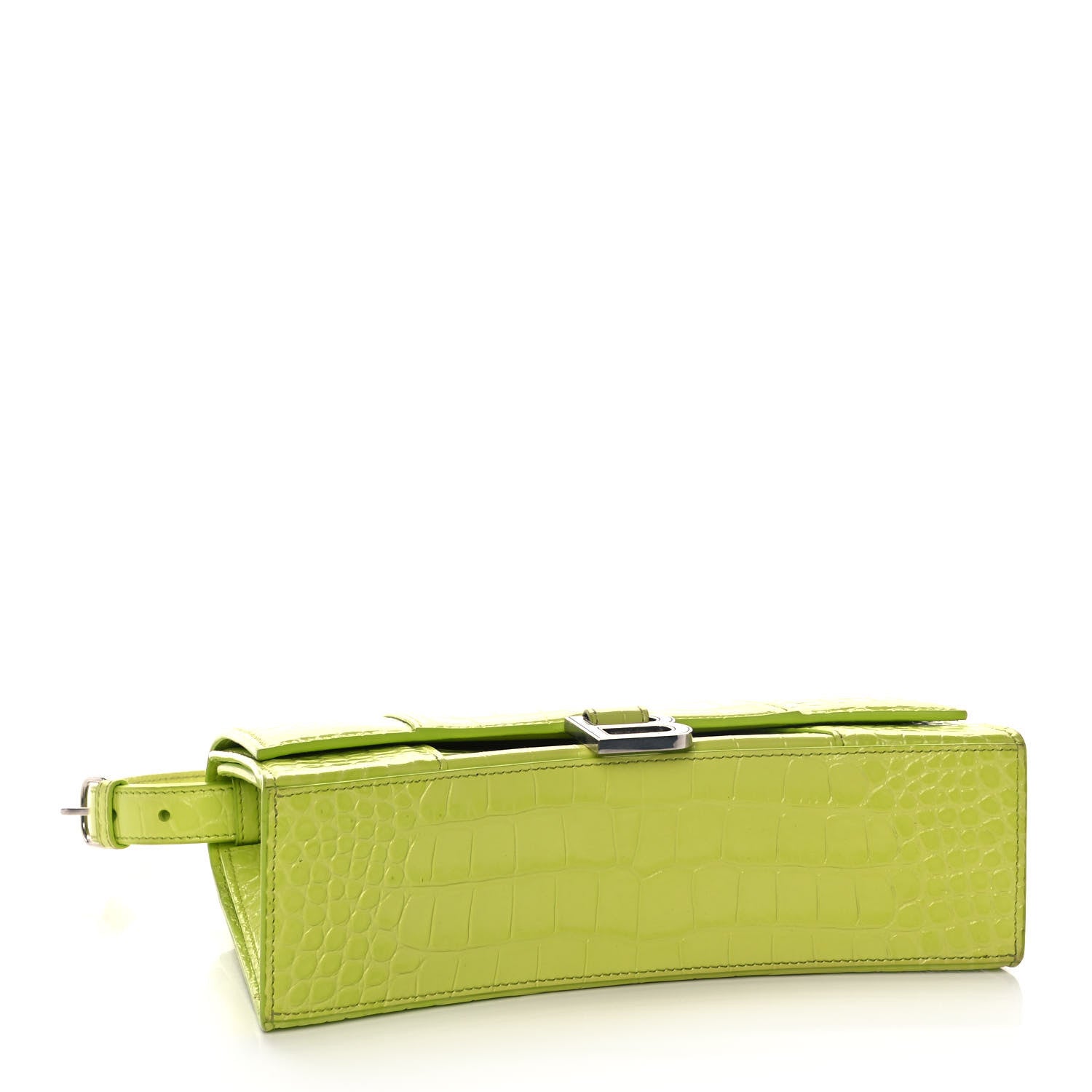 Balenciaga Shiny Calfskin Crocodile Embossed Small Hourglass Sling Shoulder Bag Lime 3 of 13