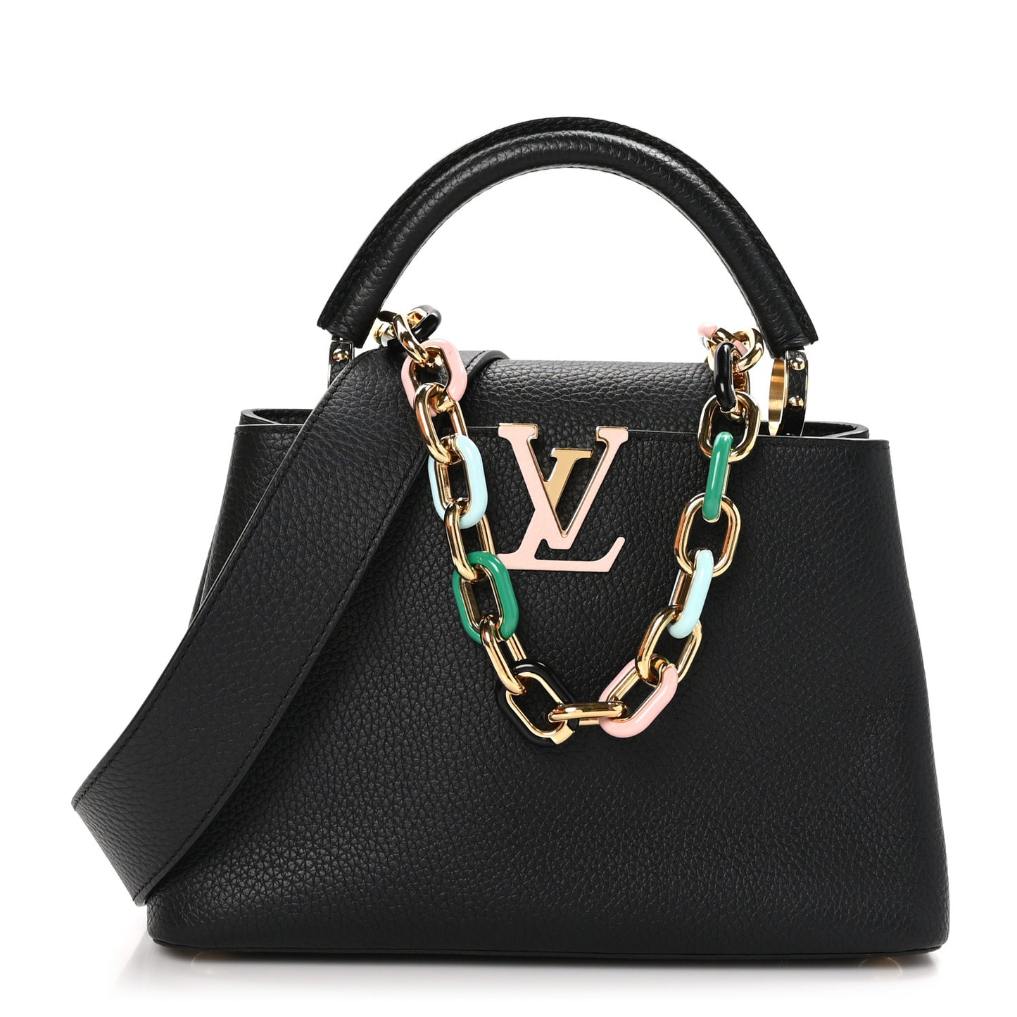 Taurillon Enamel Chain Capucines BB Black Multicolor