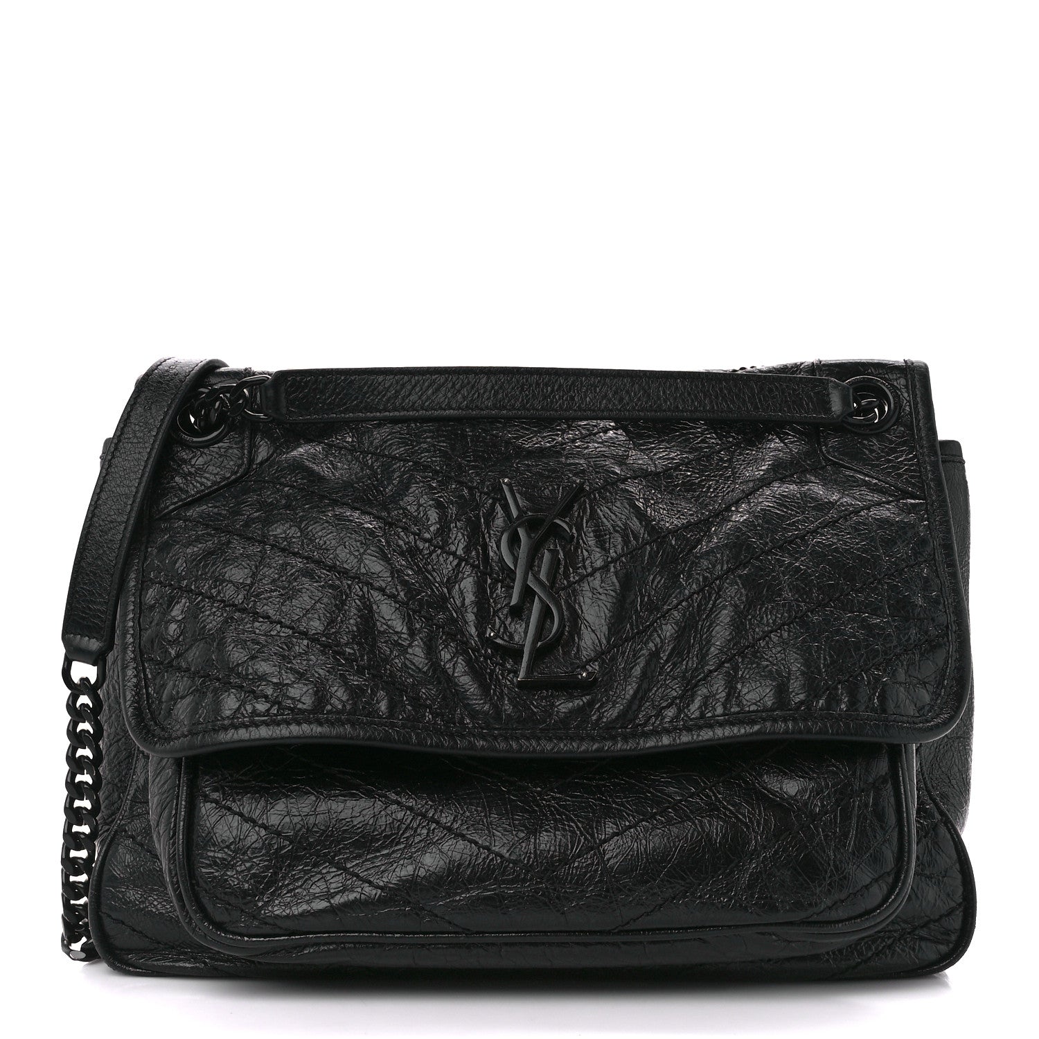 Saint Laurent Crinkled Calfskin Matelasse Monogram Medium Niki Chain Satchel Black 1 of 12
