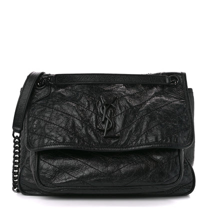 Saint Laurent Crinkled Calfskin Matelasse Monogram Medium Niki Chain Satchel Black 1 of 12