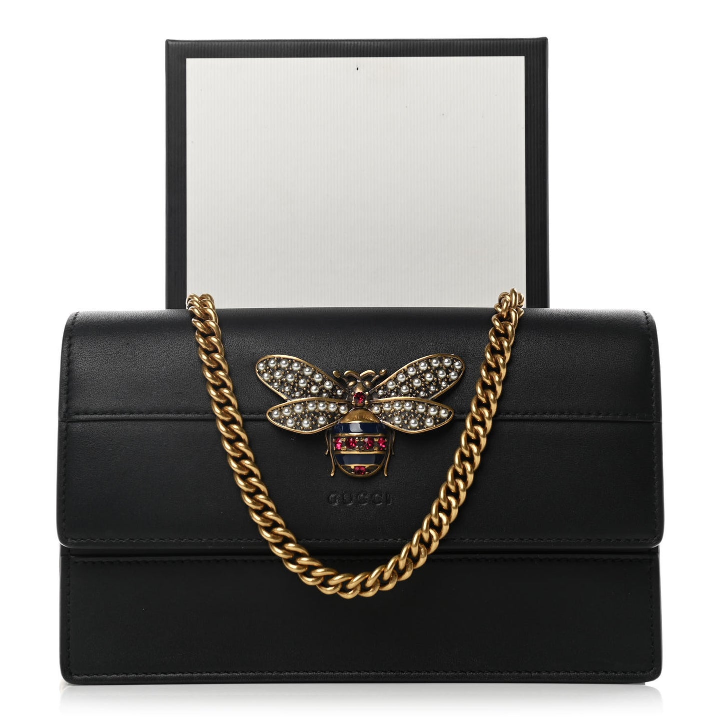 Calfskin Queen Margaret Chain Wallet Black